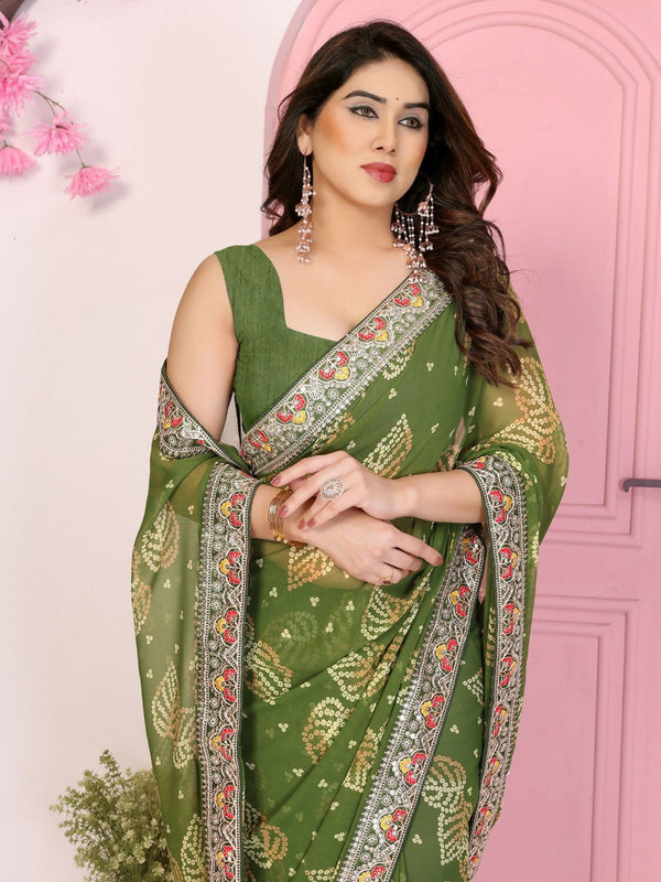 Ai Fashion Mehendi Georgette Rajwadi Bandhani Print Party Wear Saree