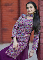 Thumbnail for Joban Fashion Wine Silk Embroidered Sharara Set - Distacart