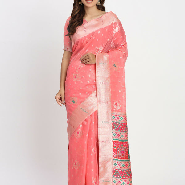 Astita Linen Cotton Peach Saree