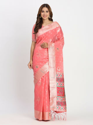 Astita Linen Cotton Peach Saree