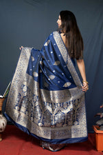 Thumbnail for Jyoti Fashion Women's Navy Blue Paithani Silk Zari Woven Saree with Blouse - Distacart