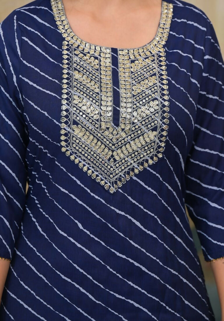 Partywear Designer Blue cotton Stitched Suit With Dupatta - Tanisha - Distacart