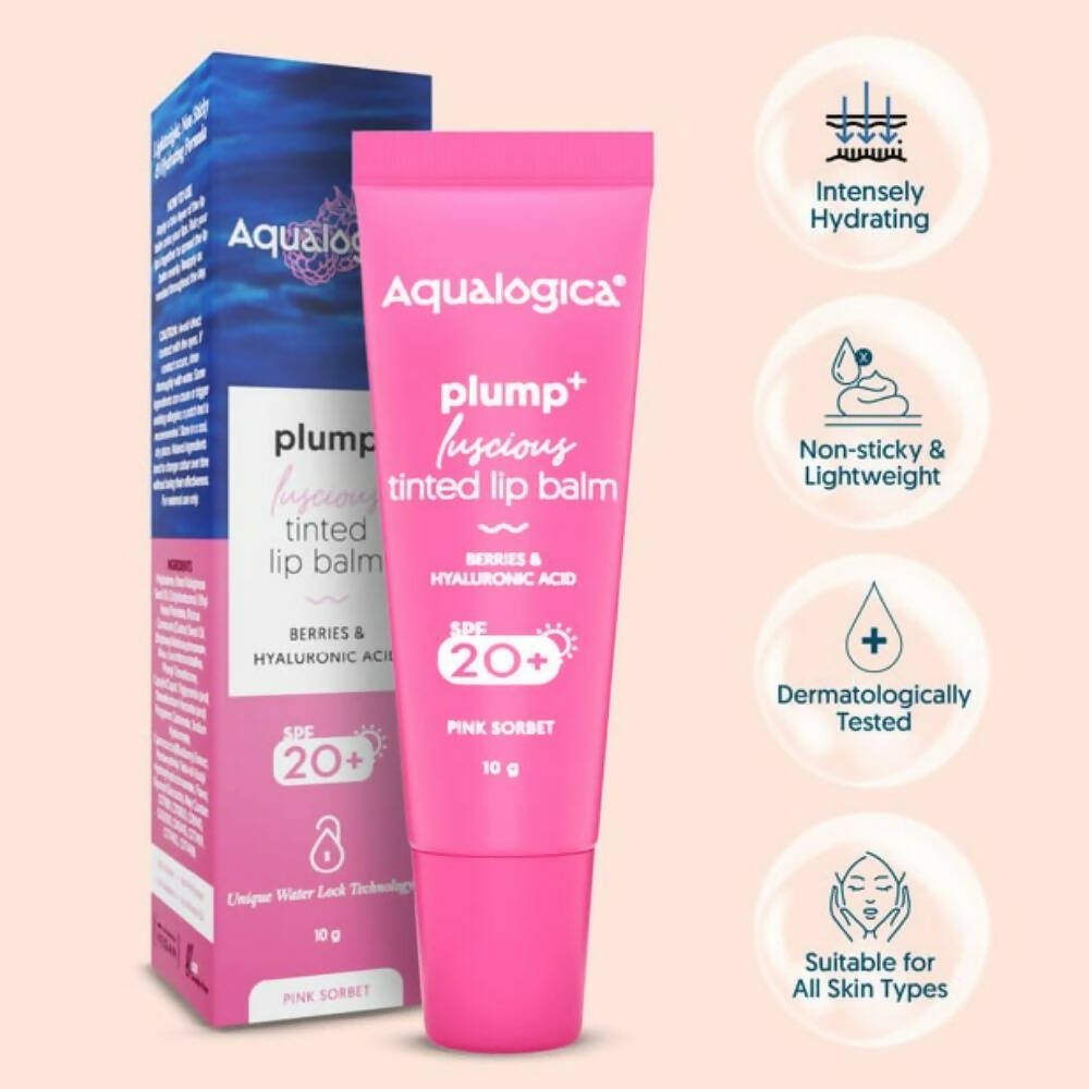 Aqualogica Pink Sorbet Plump+ Luscious Tinted Lip Balm with Berries and Hyaluronic Acid - Distacart