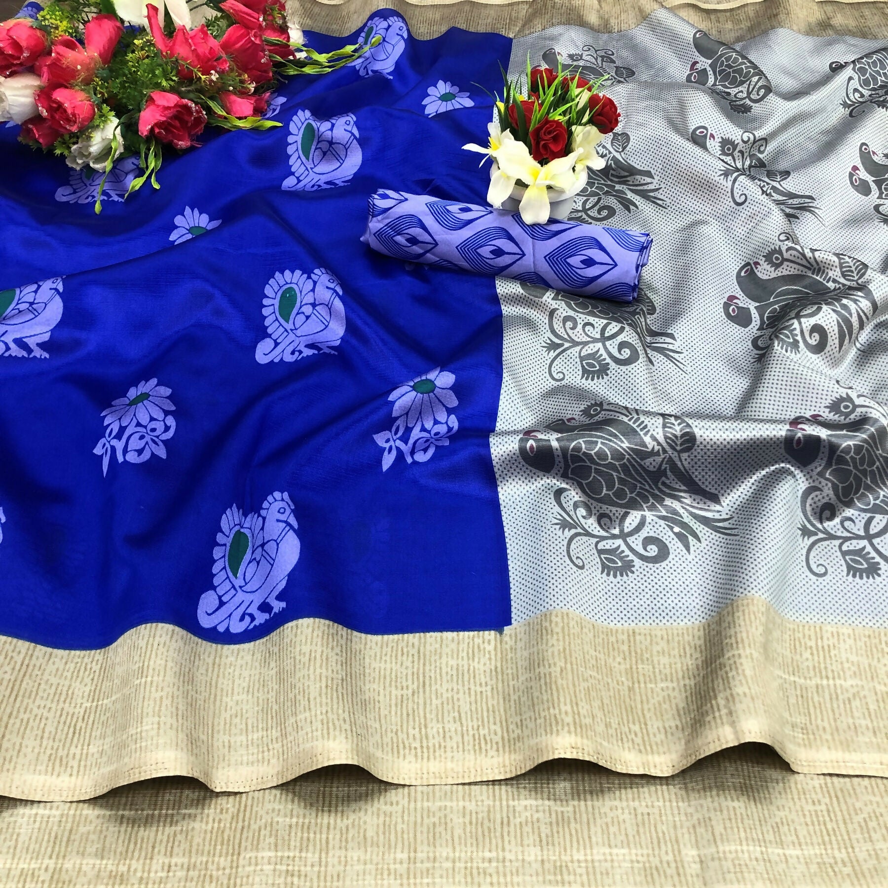 Vamika blue Printed Art Silk Saree - Distacart