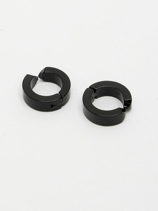 NVR Men's Black Rhodium-Plated Stainless Steel Hoop Earrings - Distacart