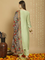 Thumbnail for Jyoti Fashion Women's Green Chanderi Silk Elegant Jardoshi Semi Kurta with Trouser & Dupatta - Distacart