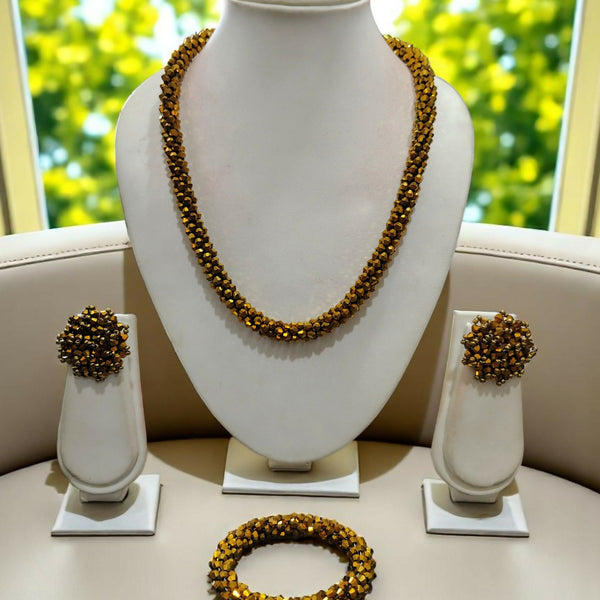 Inhanns Complete Look Crystal Statement 3-Piece Set (Adjustable Necklace + Earrings + Adjustable Bangle ) - Gold - Distacart
