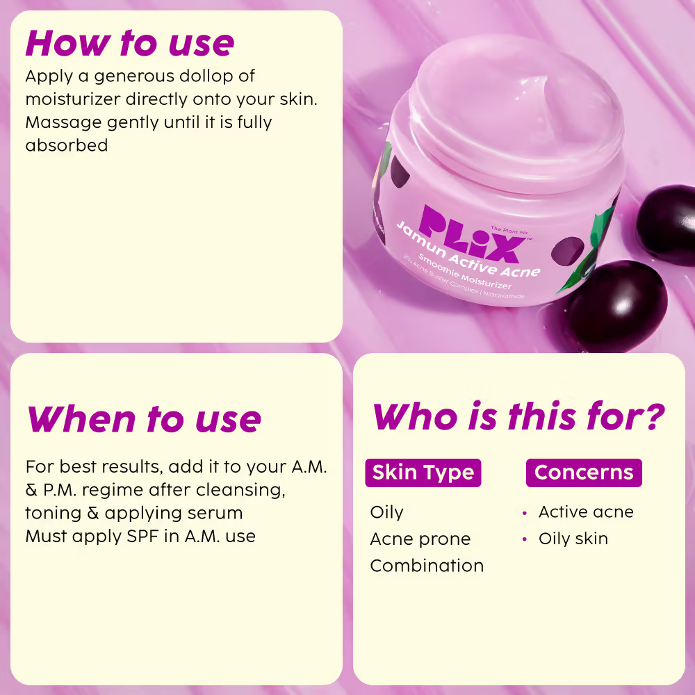 PLIX The Plant Fix Jamun Active Acne Regime - Cleanser, Acne Mark Serum, Moisturizer & Body Wash For Women & Men - Distacart