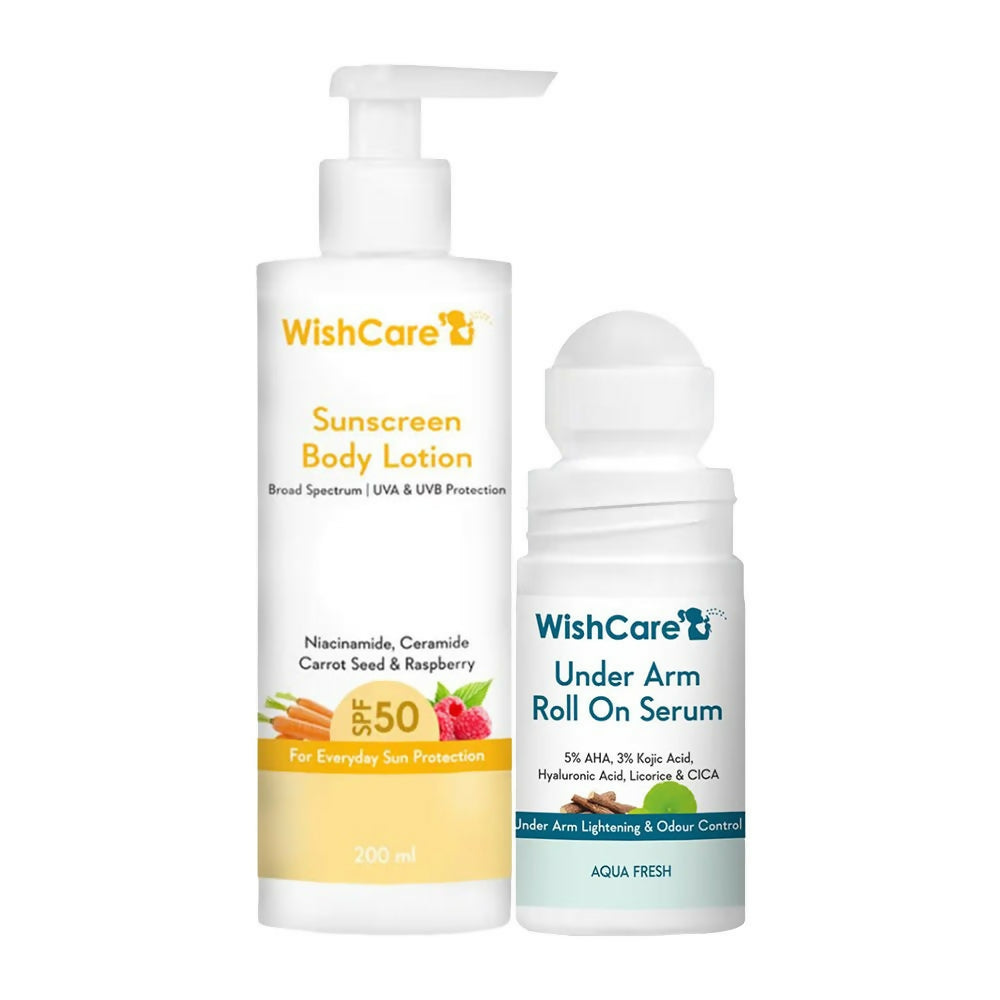 Wishcare Sunscreen Body Lotion SPF 50 + Aqua Fresh Under Arm Roll On Serum Combo - Distacart