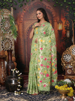 Thumbnail for Astita Linen Cotton Green Saree