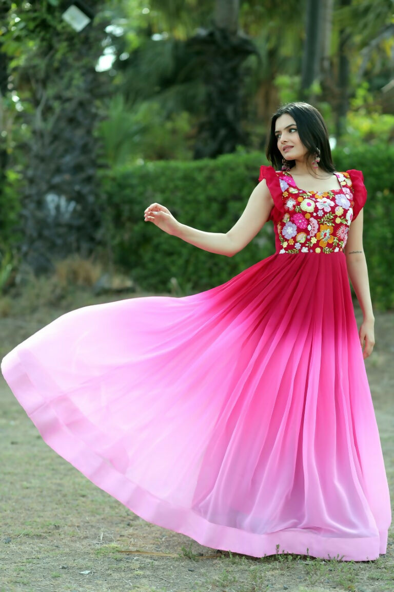 Jyoti Fashion Women's Pink Sequins Embroidery Faux Blooming Anarkali Dress - Distacart