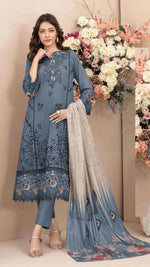 Thumbnail for Anaita D Blue Cambric Cotton Stitched Suit with Embroidery & Sequence Work - Distacart