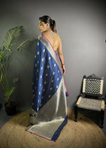 Thumbnail for Joban Fashion Navy Blue Banarasi Soft Lichi Silk Paisley Saree