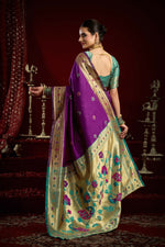 Thumbnail for Joban Fashion Purple Paithani Silk Blend Butti Saree