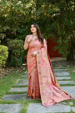 Thumbnail for Vastranavya Luxury and Beautiful Soft, Smooth, Flowing Original Pashmina Soft Cotton Saree with Matching Blouse Fabric - Peach - Distacart