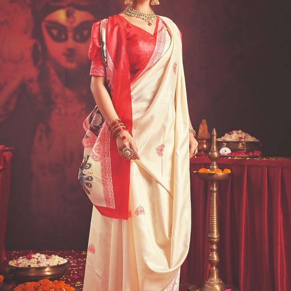 Joban Fashion Silk Blend Off White Color Garad Saree