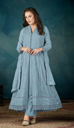 Thumbnail for Anaita Sky Blue Heavy Faux Georgette Stitched Suit with Embroidered Sequence Work - Distacart