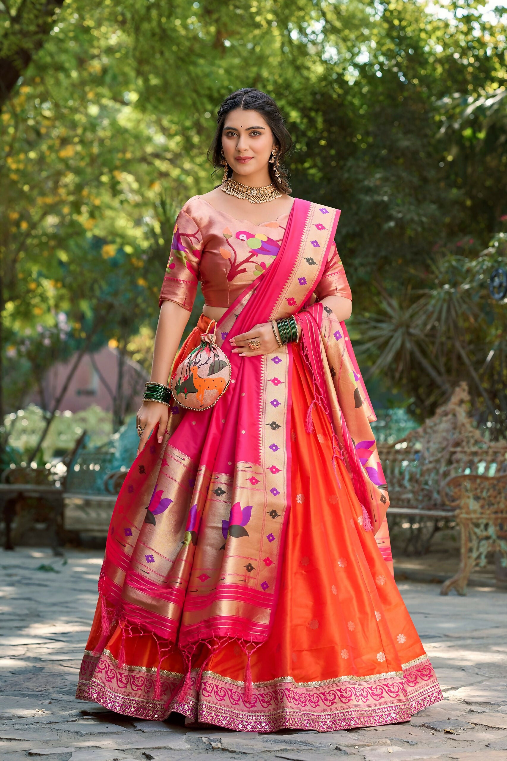 Vastranavya Perfect Classic And Contemporary Fashion Paithani Lehenga Choli - Red - Distacart