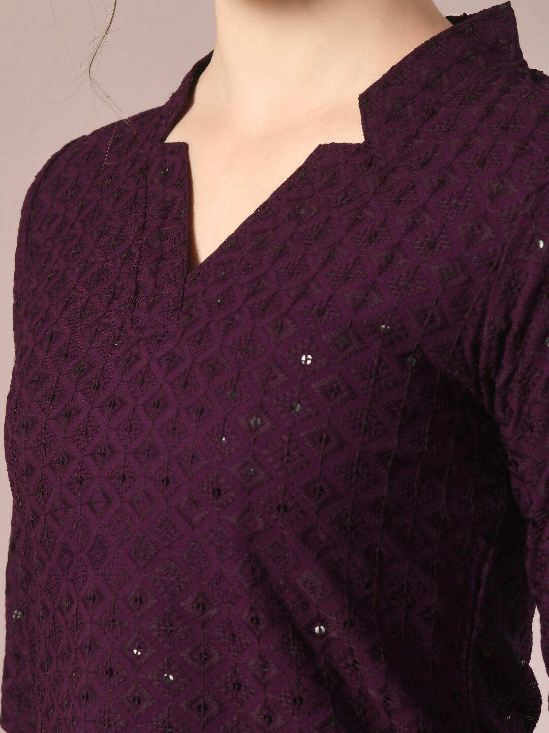 Myshka Women's Violet Embellished Cotton Regular Party Tunic - Distacart