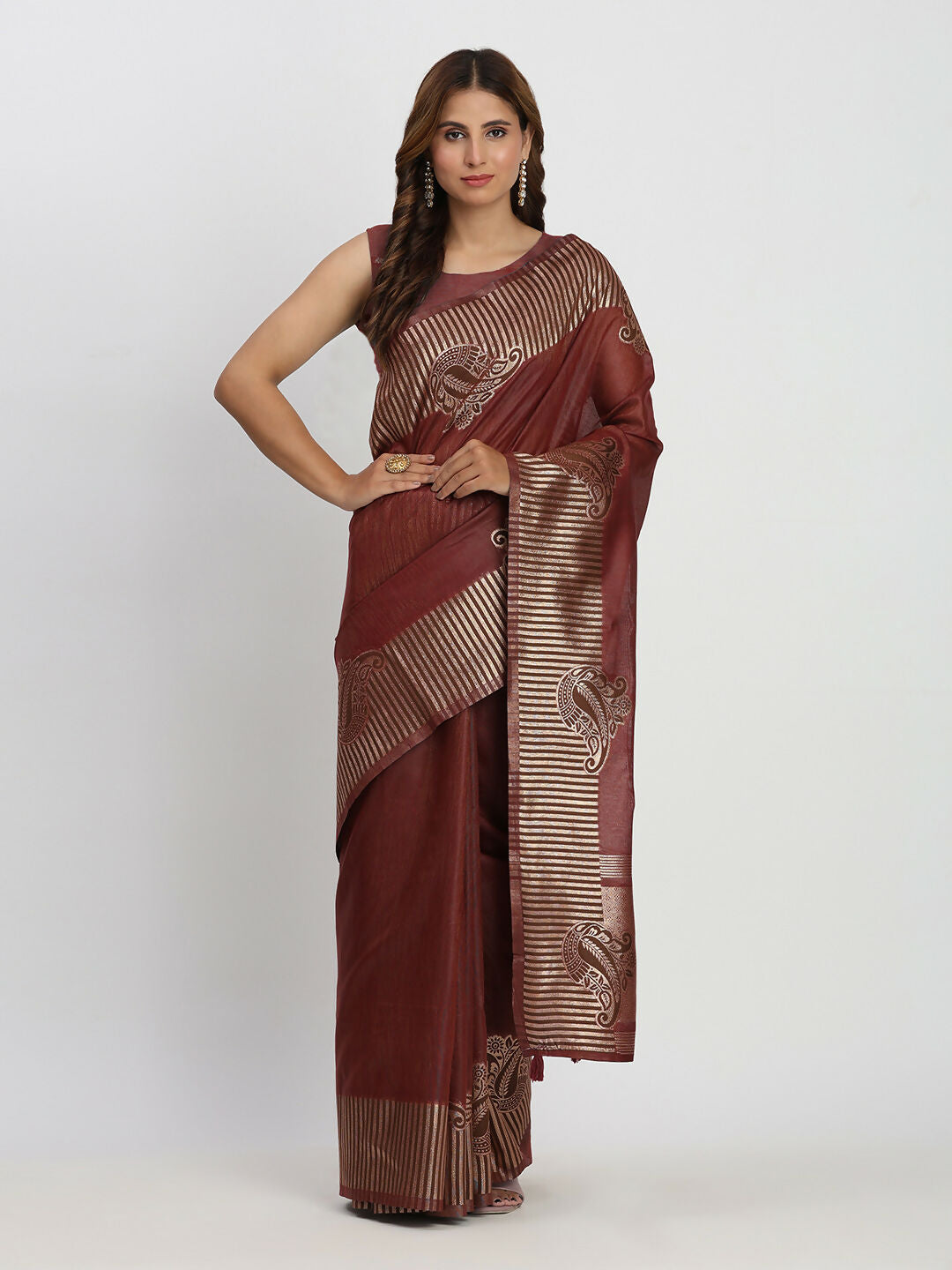 Shree Shyam Fashion Linen Cotton Maroon Saree - Distacart