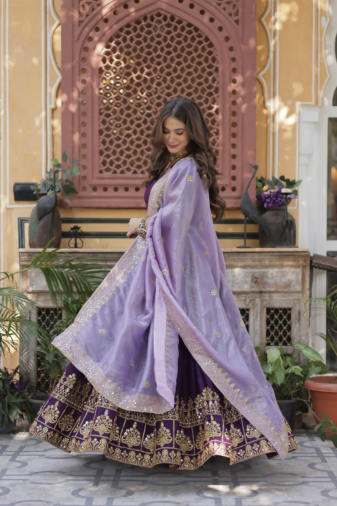 Joban Fashion Purple Georgette Sequence Embroidery Work Kurta Set
