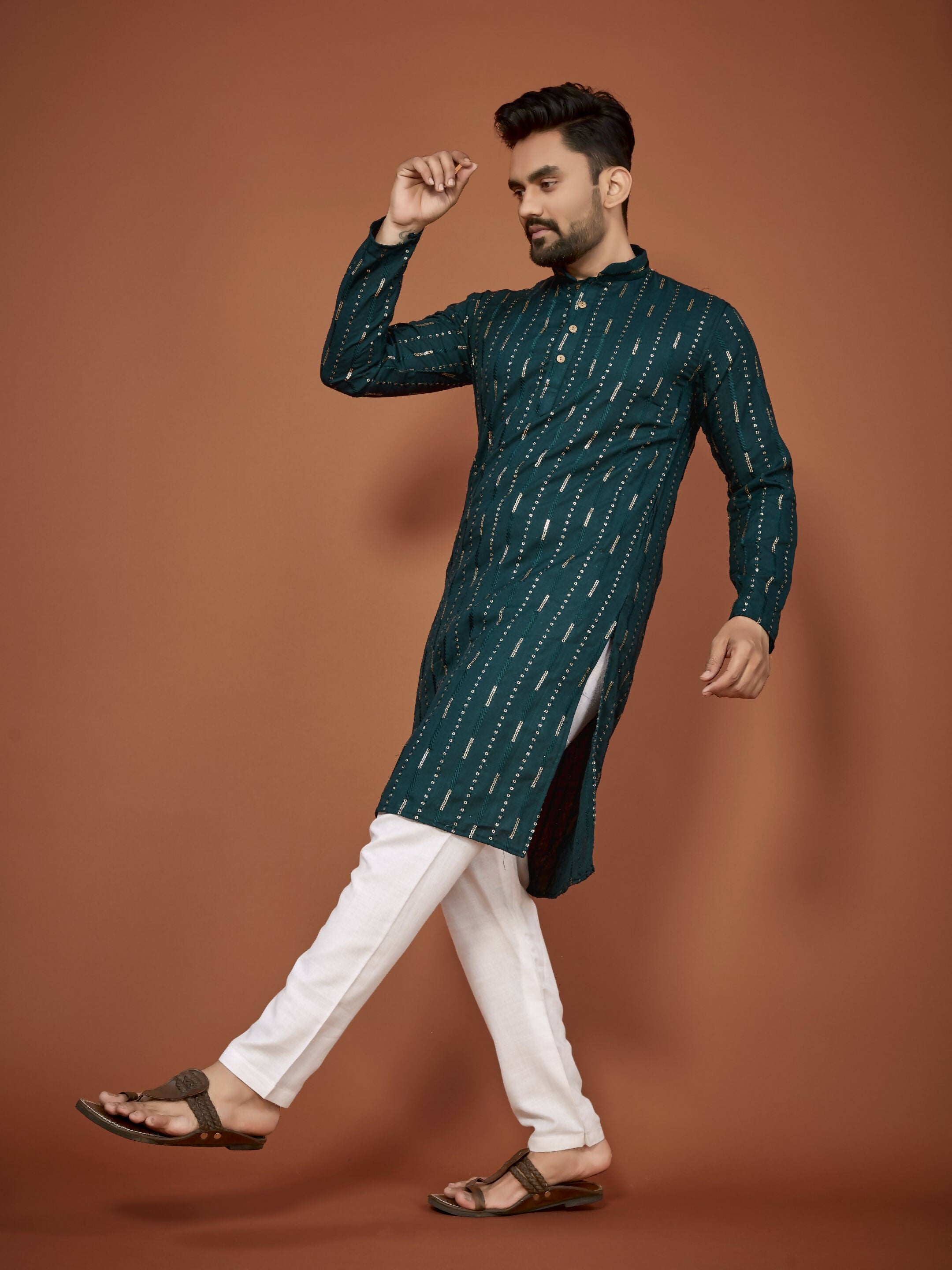 Anaita Teal Embroidered Cotton Straight Kurta - Distacart