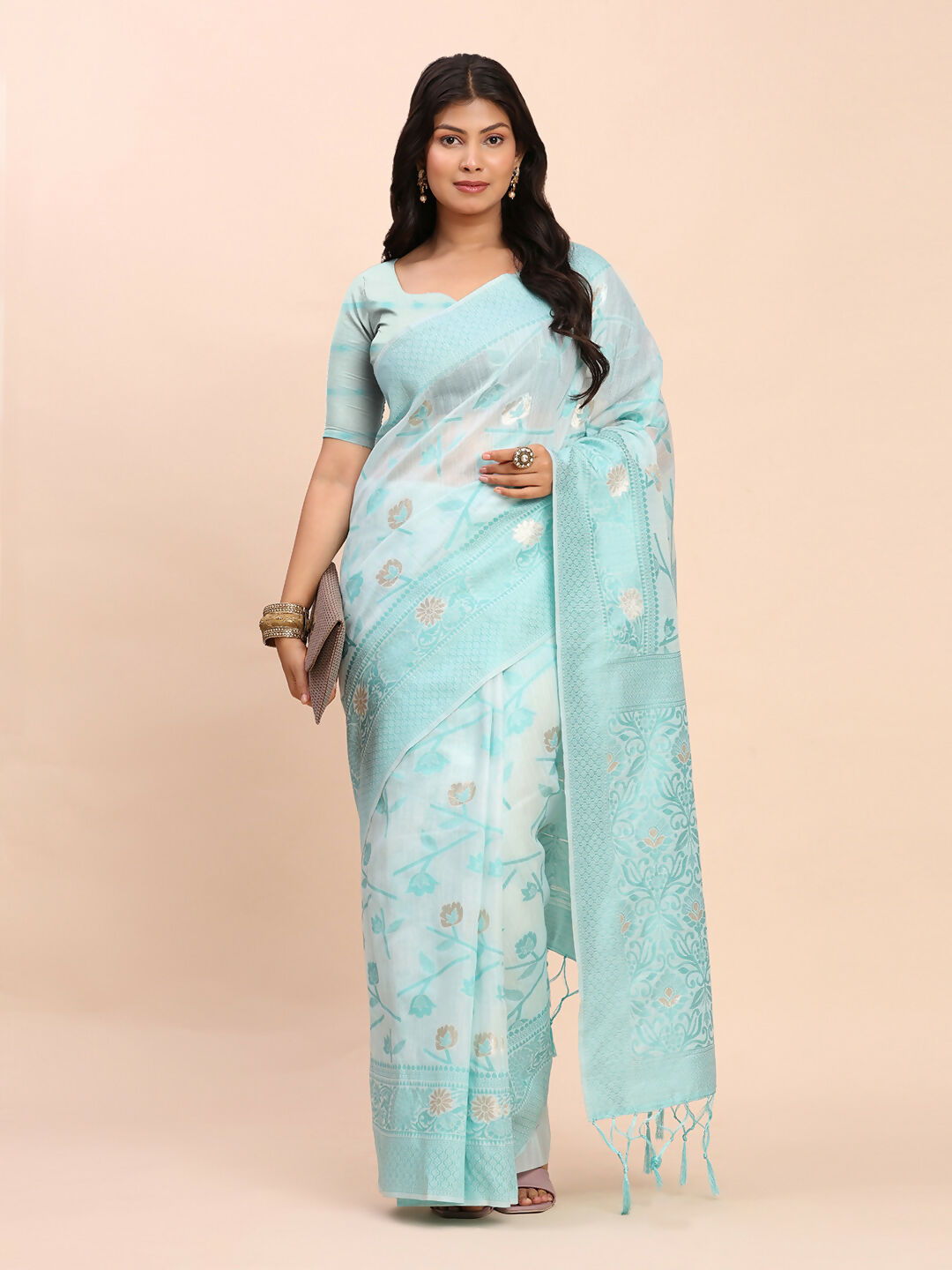 Astita Linen Cotton Sky Blue Saree