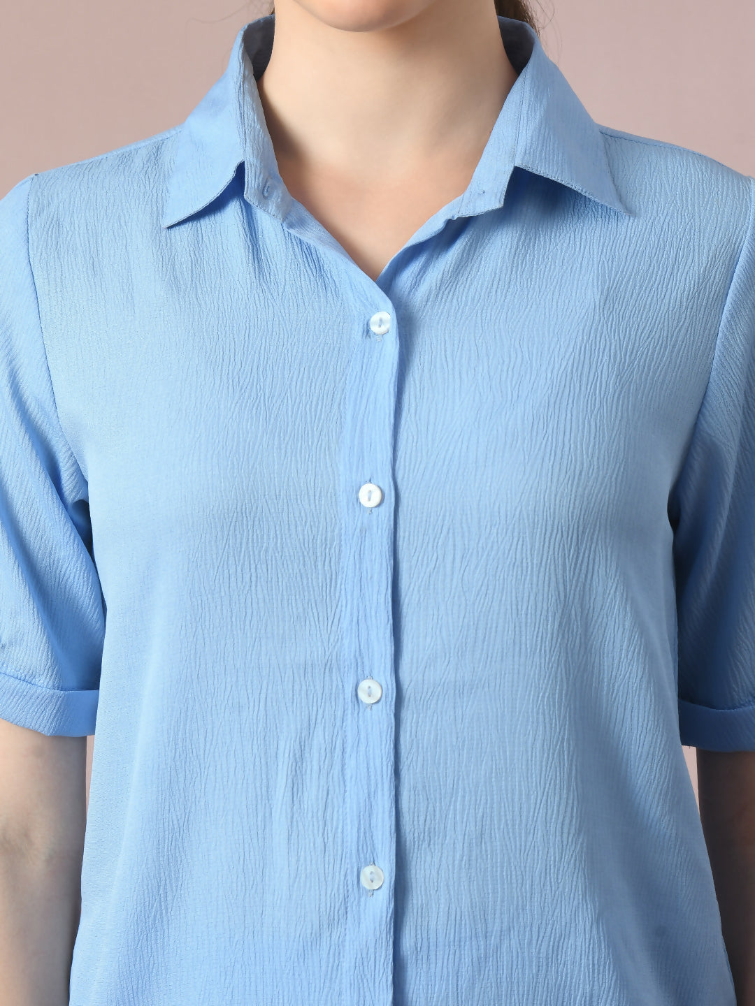 Myshka Women's Blue Solid Regular Fit Shirt - Distacart