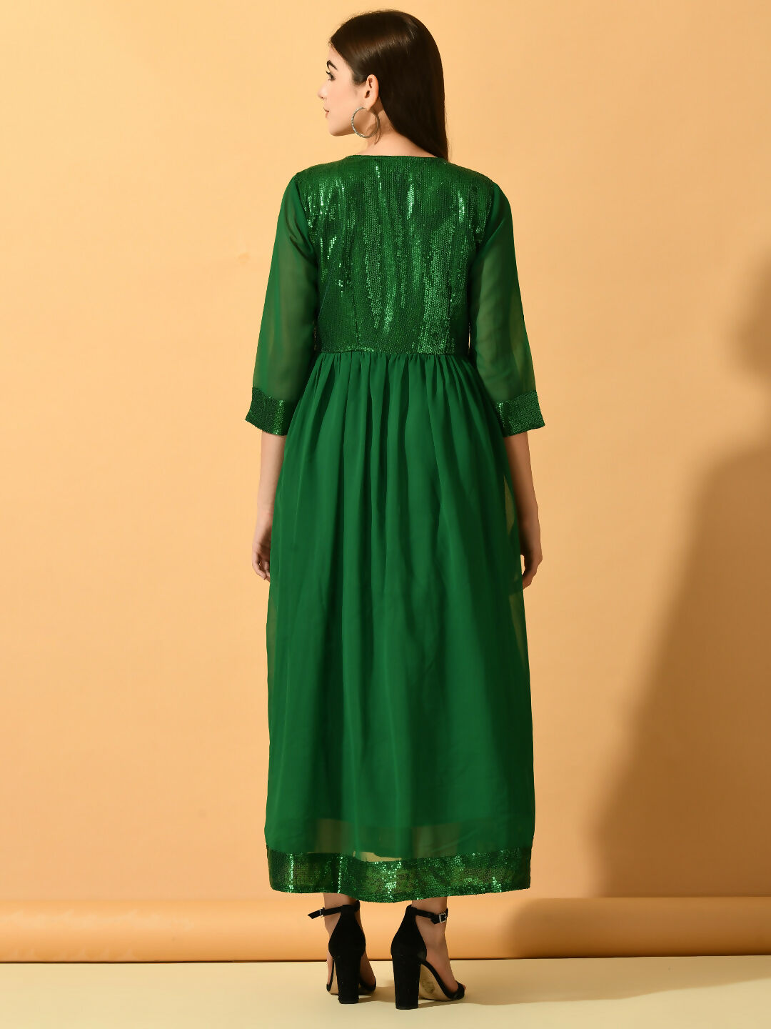 Myshka Women's Green Fit and Flare Party Dress - Distacart