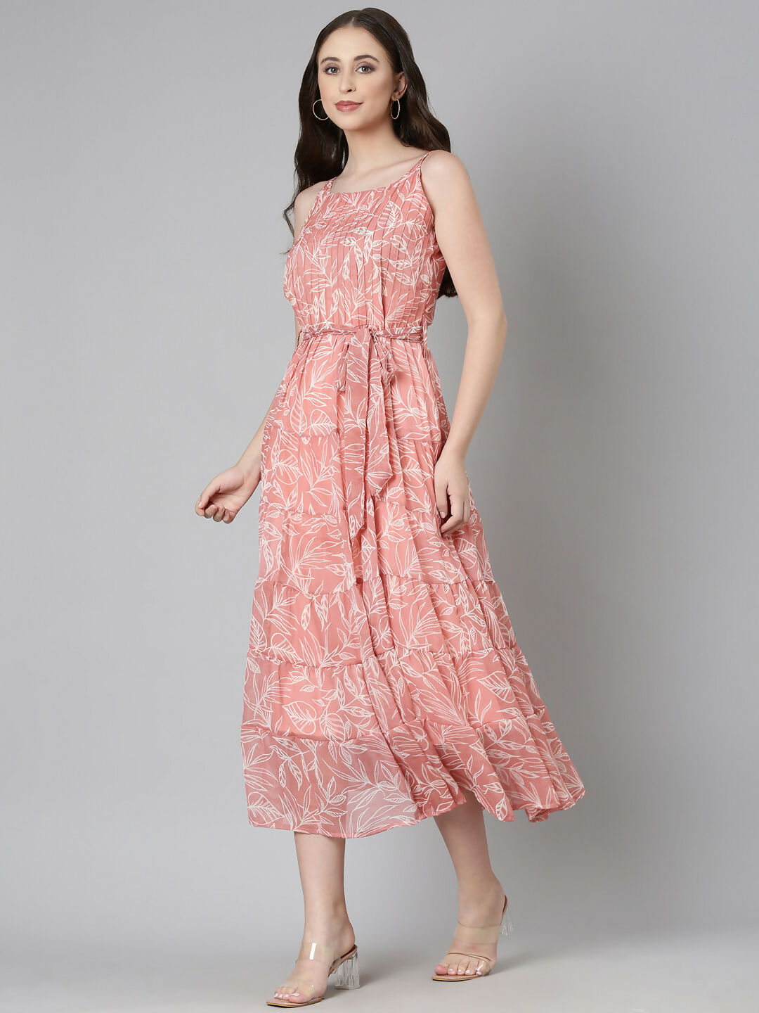 Souchii Peach Floral Fit & Flare Maxi
