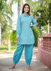 Kaajh Women's Sky Blue Printed Cotton Kurta Pant Set - Distacart