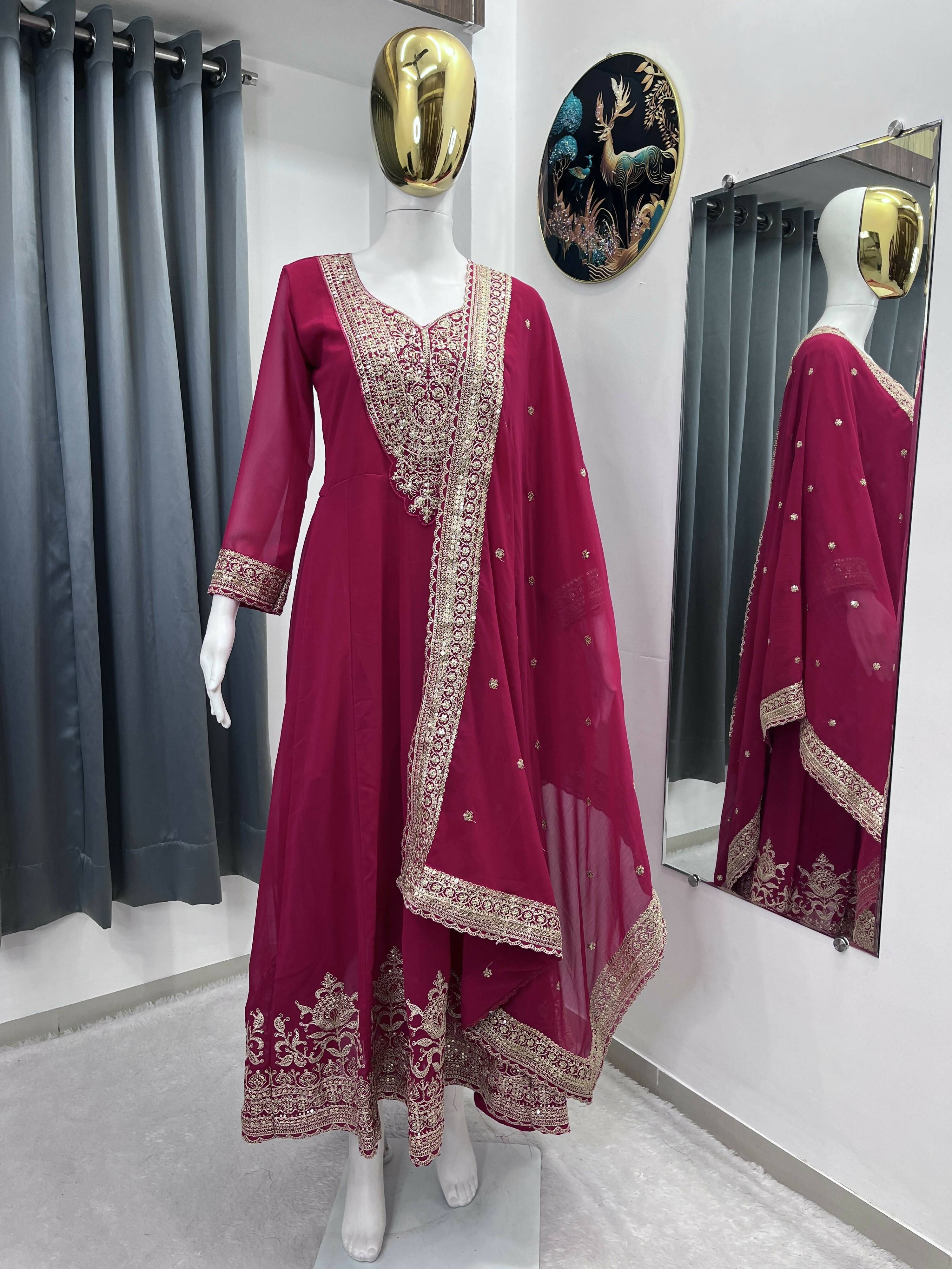 Teeya Creation Rani Color Faux Georgette Embroidery Work Long Party Wear Gown - Distacart