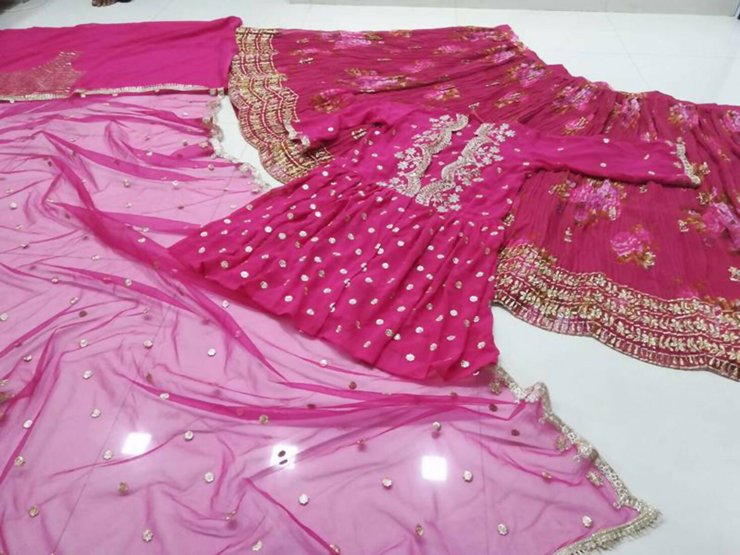 Jyoti Fashion Pink Jari with Sequin Embroidered Georgette Semi Lehenga Choli with Dupatta - Distacart