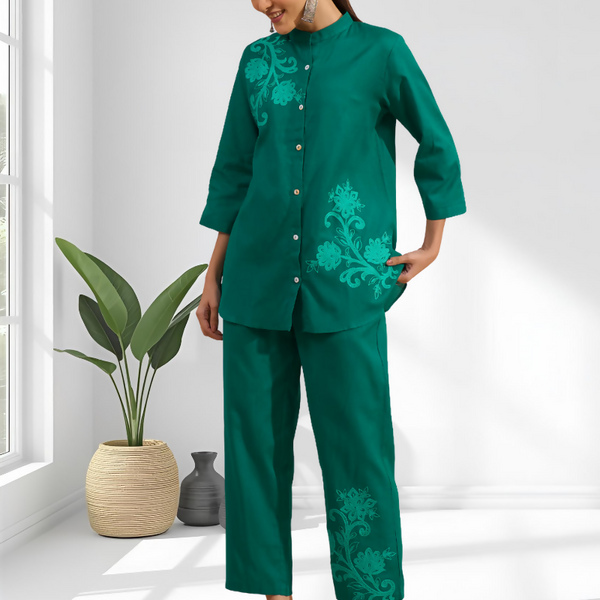 Joban Fashion Green Cotton, Linen Embroidered Readymade Cord Set - Distacart