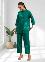 Thumbnail for Joban Fashion Green Cotton, Linen Embroidered Readymade Cord Set - Distacart