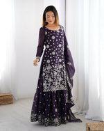 Thumbnail for Joban Fashion Deep Plum Sharara Georgette Thread with Sequins work
