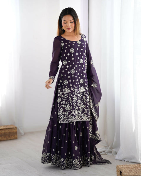 Joban Fashion Deep Plum Sharara Georgette Thread with Sequins work