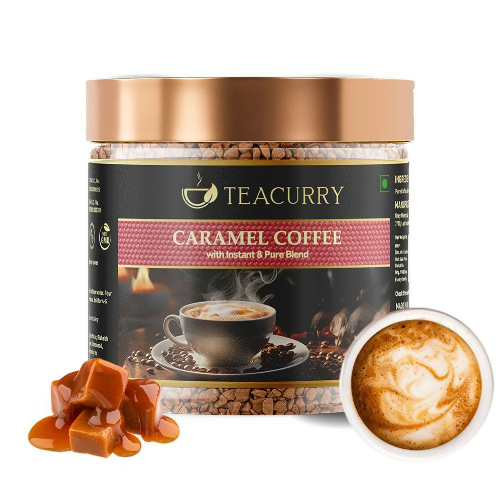 Teacurry Caramel Instant Coffee Powder - Arabica Freeze Dried Coffee for Instant Hot & Cold Coffee - Distacart