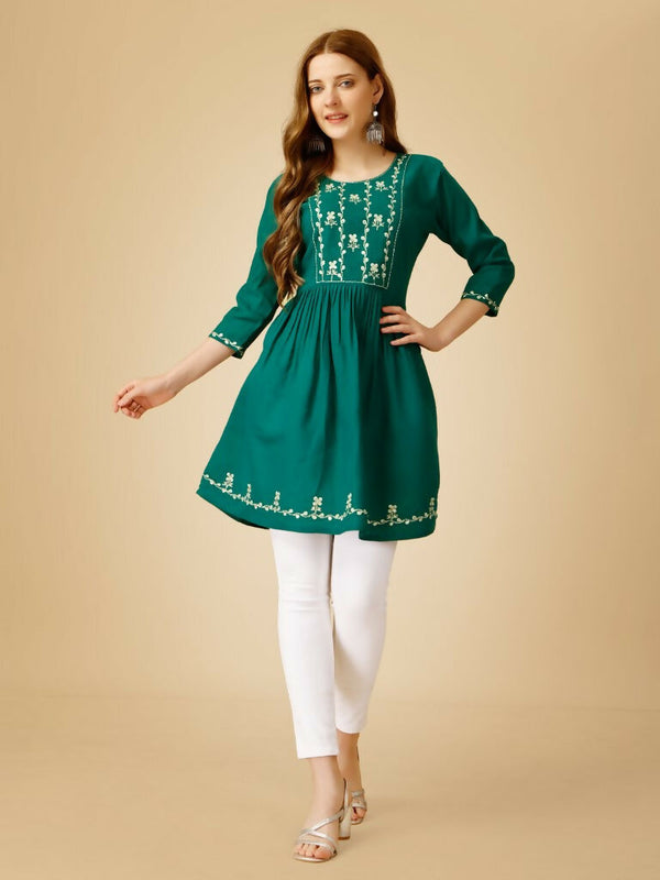 Jyoti Fashion Women's Rama Viscose Rayon Embroidered Casual Top - Distacart