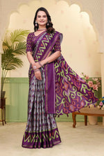 Thumbnail for Prime Volt Mal Cotton Purple Ethnic Printed Saree with Designer Blouse Piece - Distacart