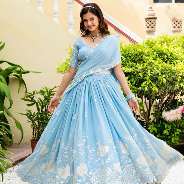 Lehenga Mart Designer Indian Wedding Lehenga Choli-Sky Blue - Distacart