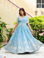 Thumbnail for Lehenga Mart Designer Indian Wedding Lehenga Choli-Sky Blue - Distacart
