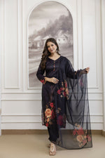Thumbnail for The52 Women's Beautiful Soft Assam Fabric Printed Work A-line Kurta Pant and Dupatta Set - Distacart