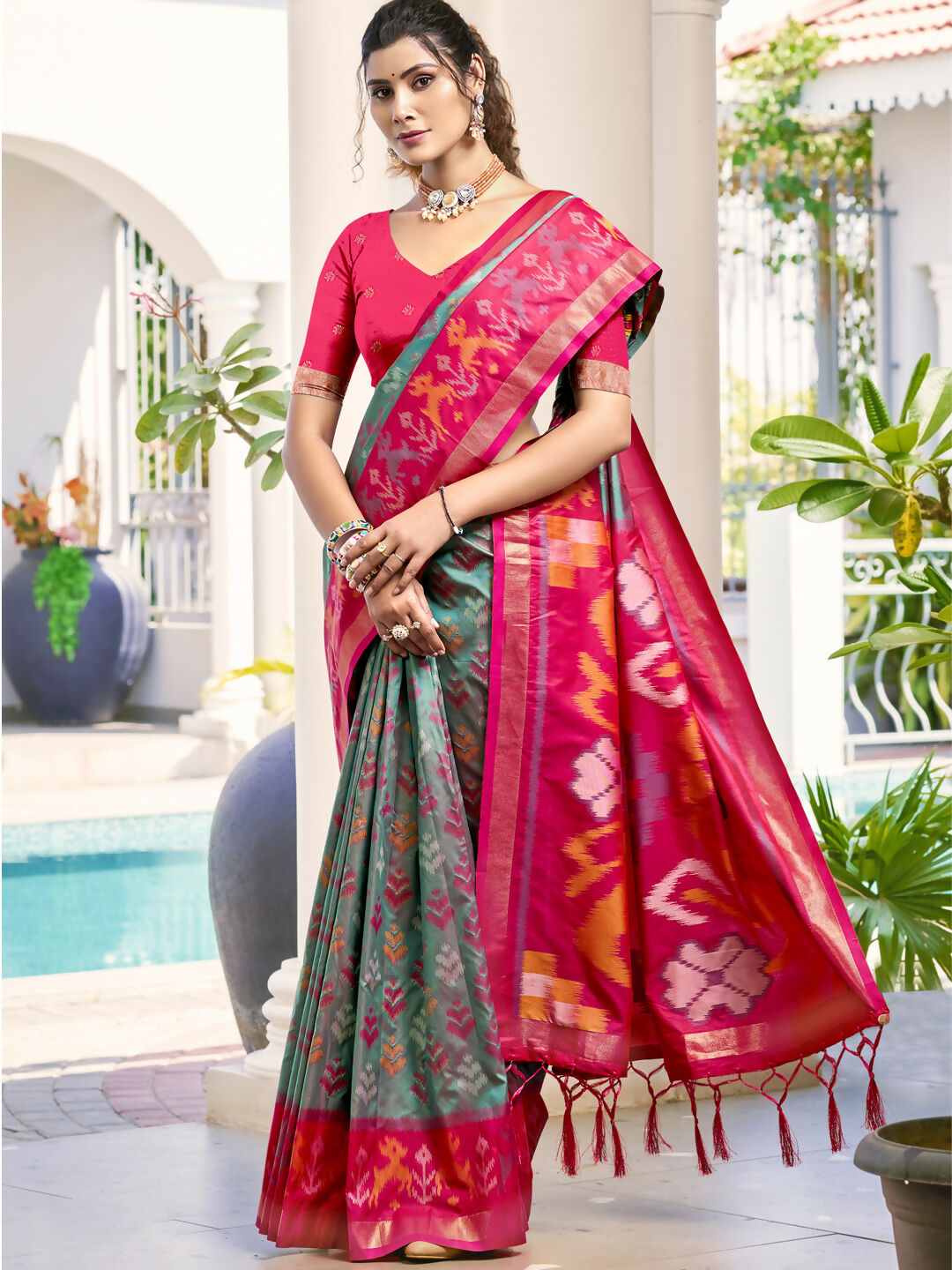 Astita Pochampalli Silk Grey Saree