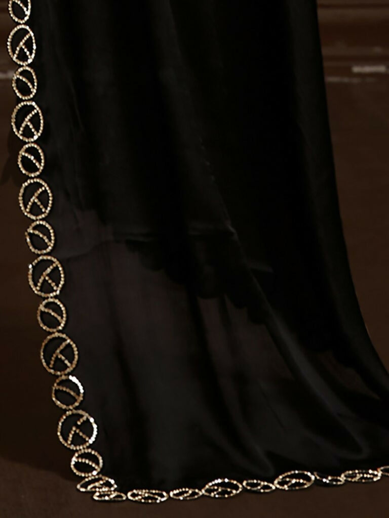Aafreen Partywear Designer Black Satin Chiffon Fancy Saree - Distacart