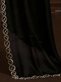 Thumbnail for Aafreen Partywear Designer Black Satin Chiffon Fancy Saree - Distacart