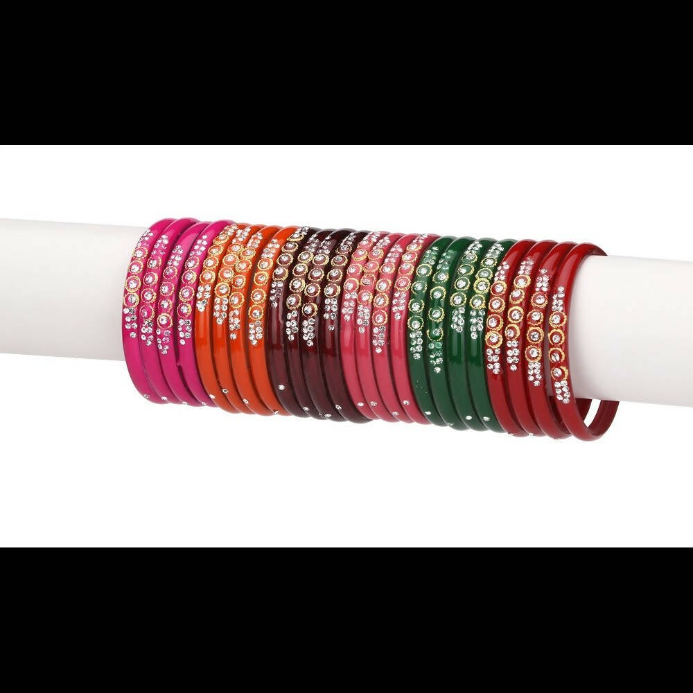 Afast Bridal Wedding & Party Fashionable Colorful Glass Bangle/Kada Set, Pack Of 24 - Multicolor - Distacart