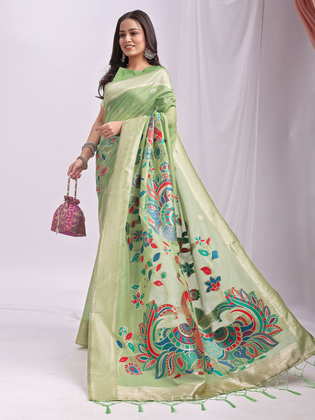 Astita Linen Cotton Light Green Saree