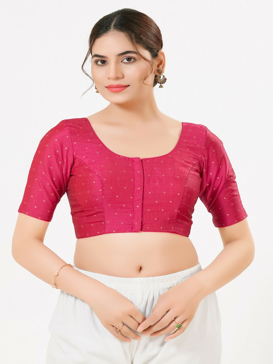 Joban Fashion South-Pink Taffeta Silk Elbow Sleeveless Front Open Blouse