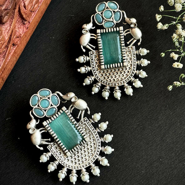 Joban Fashion Women C Green Silver Replica Big Monalisa Stone Stud Earring - Distacart